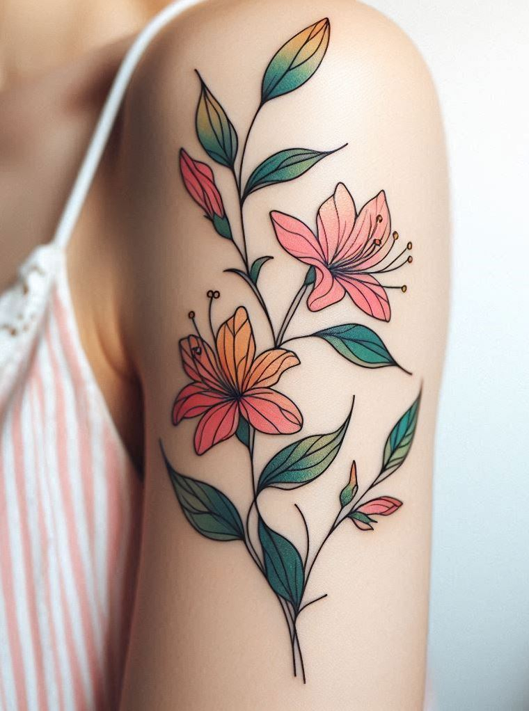 June-born? Adorn your skin with a minimalist honeysuckle tattoo. This delicate design symbolizes the joy and beauty of summer, bringing a touch of elegance to your ink!