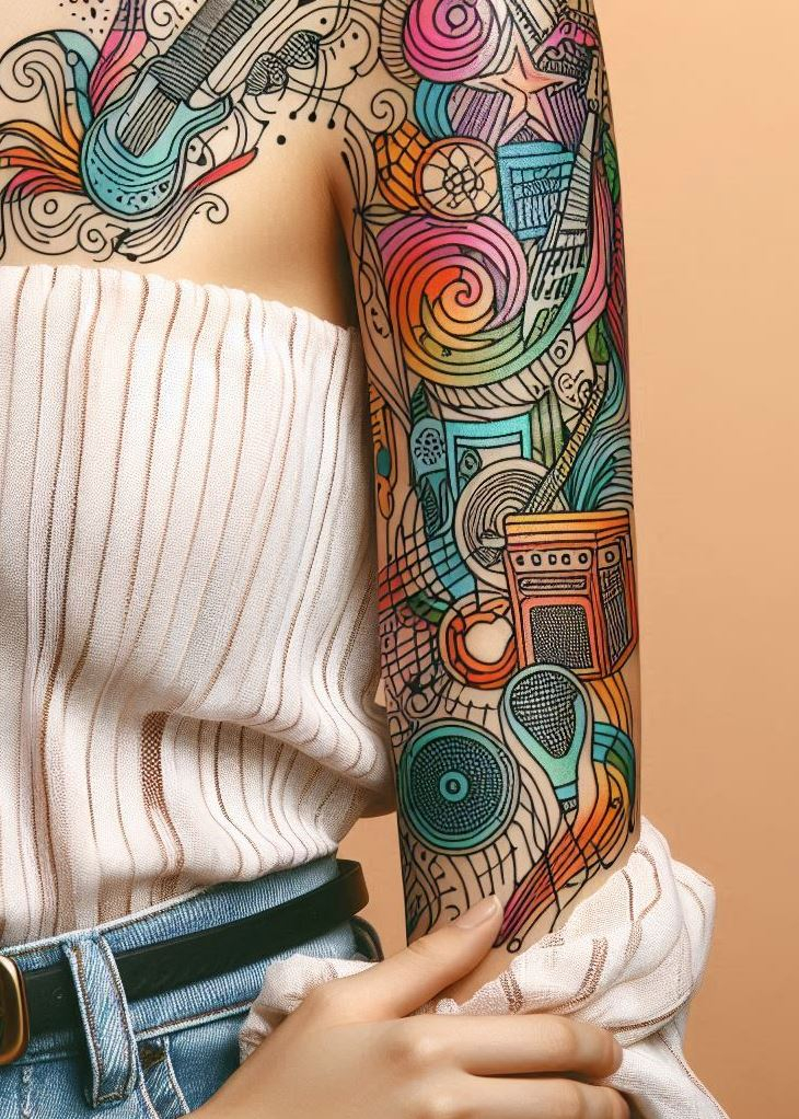 Capture the essence of your favorite tunes with these abstract music tattoos. Each design is as unique and dynamic as the music itself.
