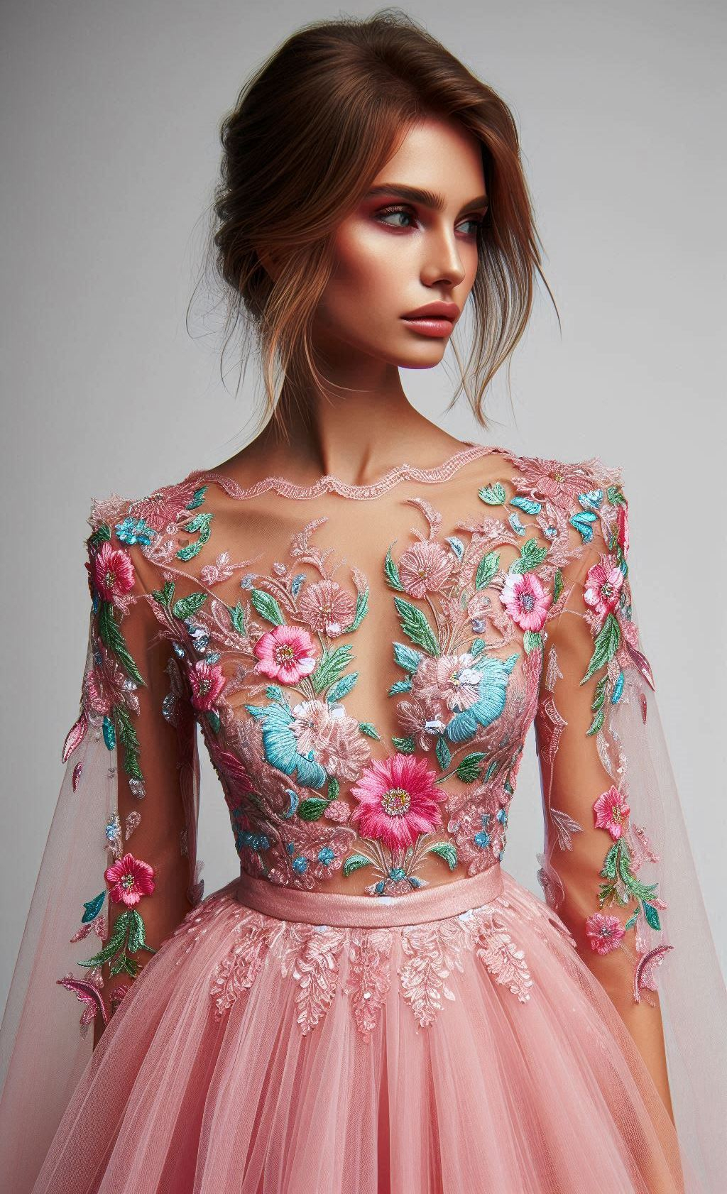 Float into the room with this Babilicious pink and peach floral lace dress. It's perfect for any fairy-tale occasion!