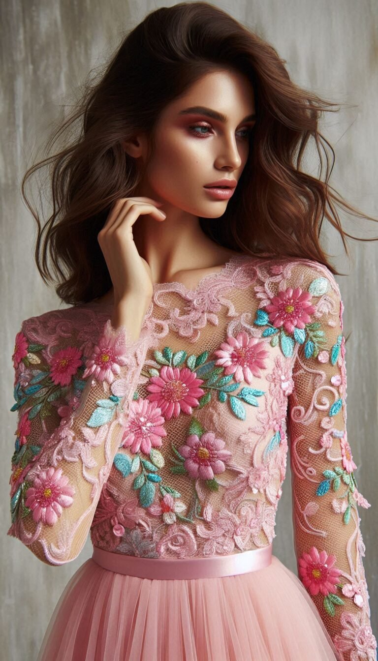 Luxury Beauty Embroidered Floral Lace Jewel Buttons Pocket Belted Mini Dress main image 1