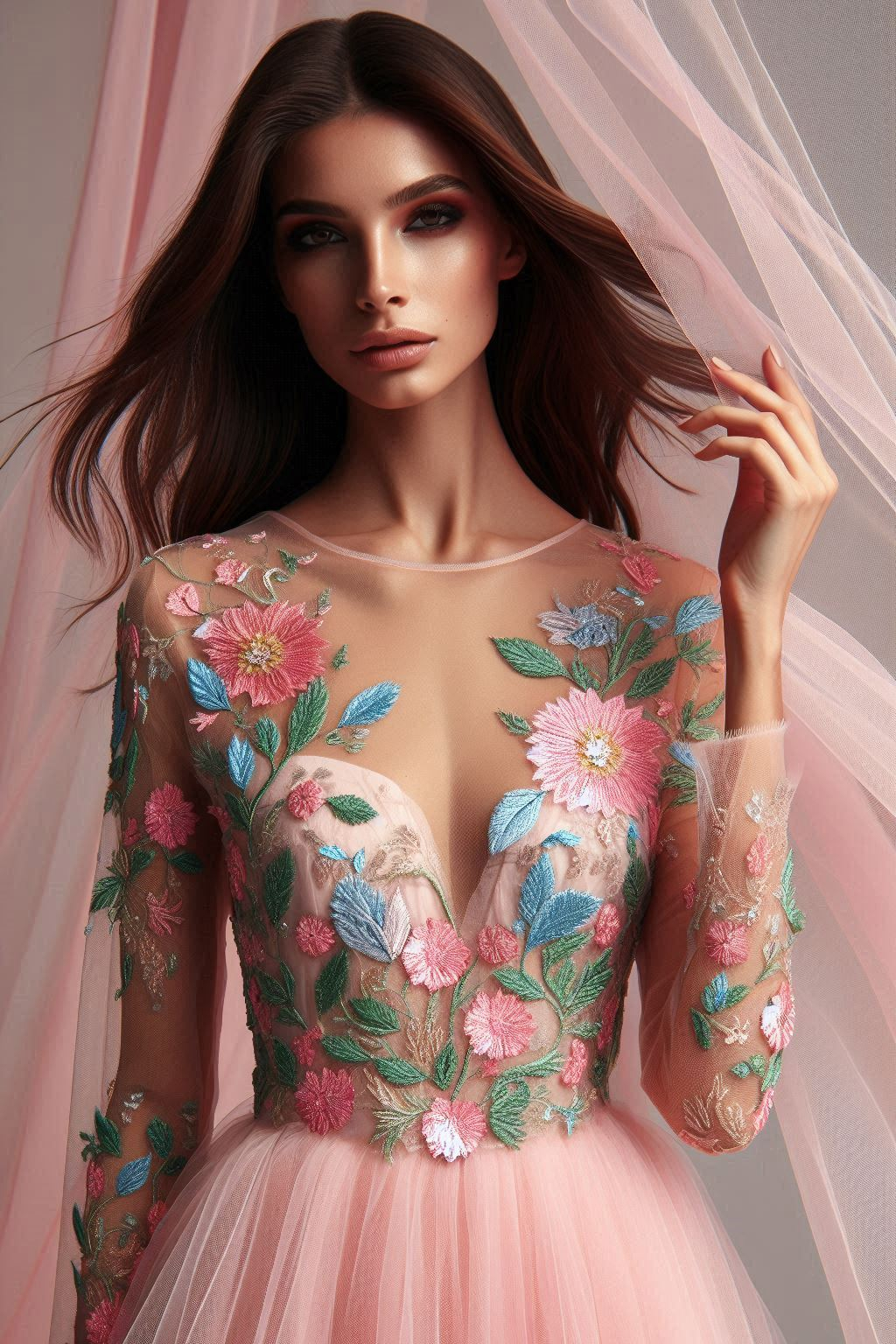 Float like a dream in this stunning Babilicious floral lace dress. Pink and peach hues create an enchanting look!