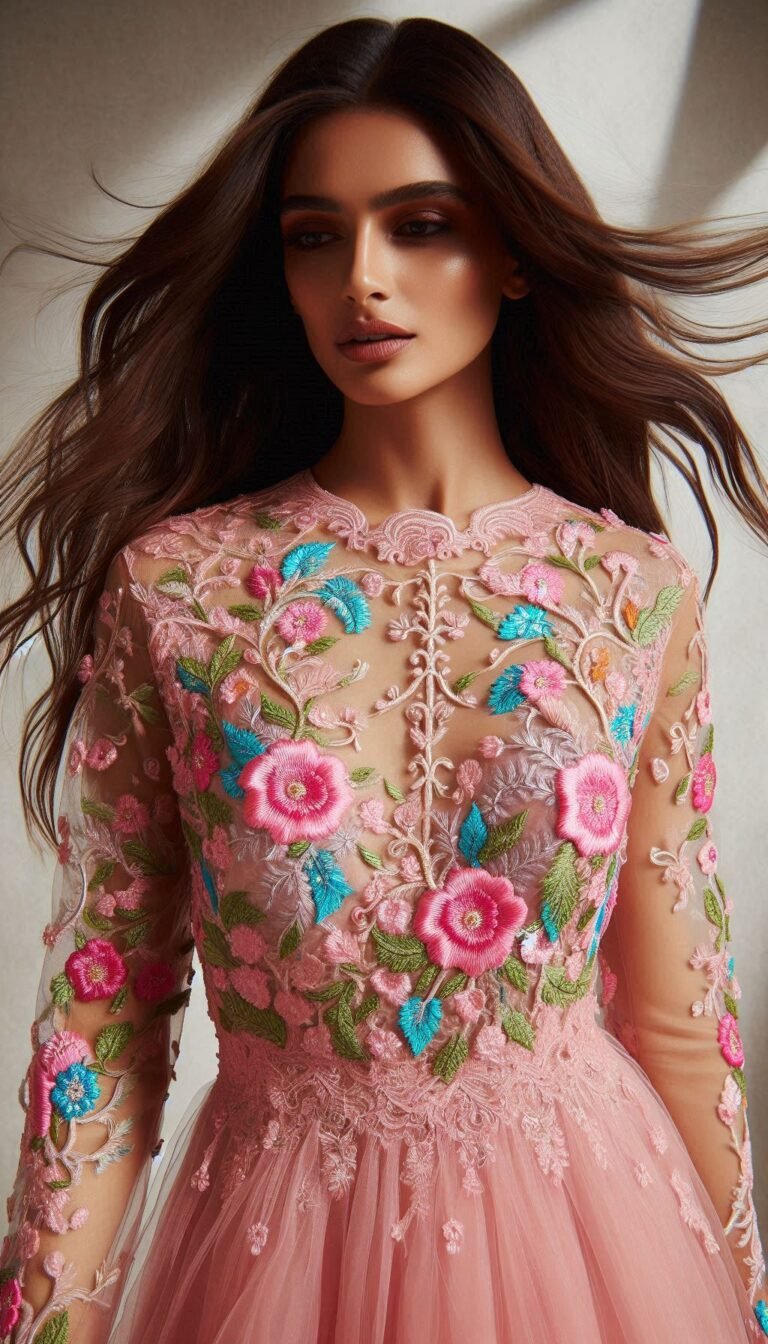 Quality Embroidered Lace Dress With Brooch