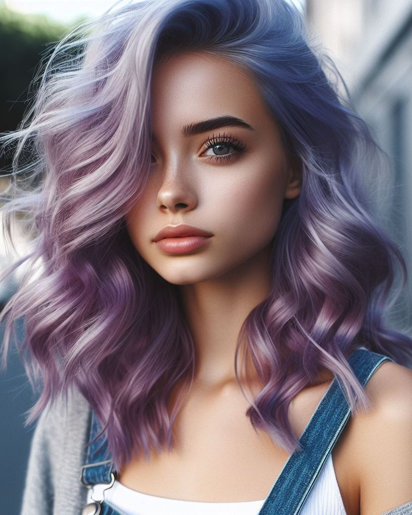 Dive into a dreamy look with blue and lavender ombre hair. This enchanting blend is perfect for adding a splash of magic to your style!