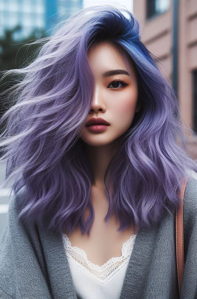 Embrace the enchanting hues of blue and lavender ombre hair. Perfect for a bold and beautiful look that’s straight out of a fairy tale!