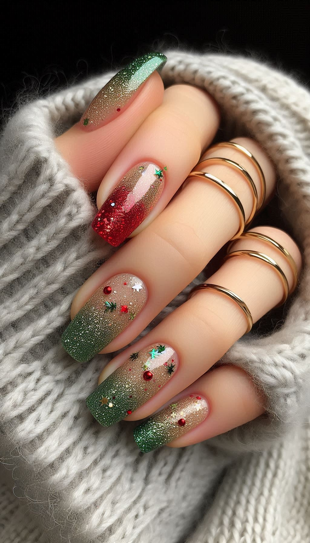 75+ Christmas Nail Art Ideas: Dazzling Holiday Styles | Pocoko Sparkle all the way with these Christmas glitter nail art ideas. Your nails will shimmer like freshly fallen snow under holiday lights.
