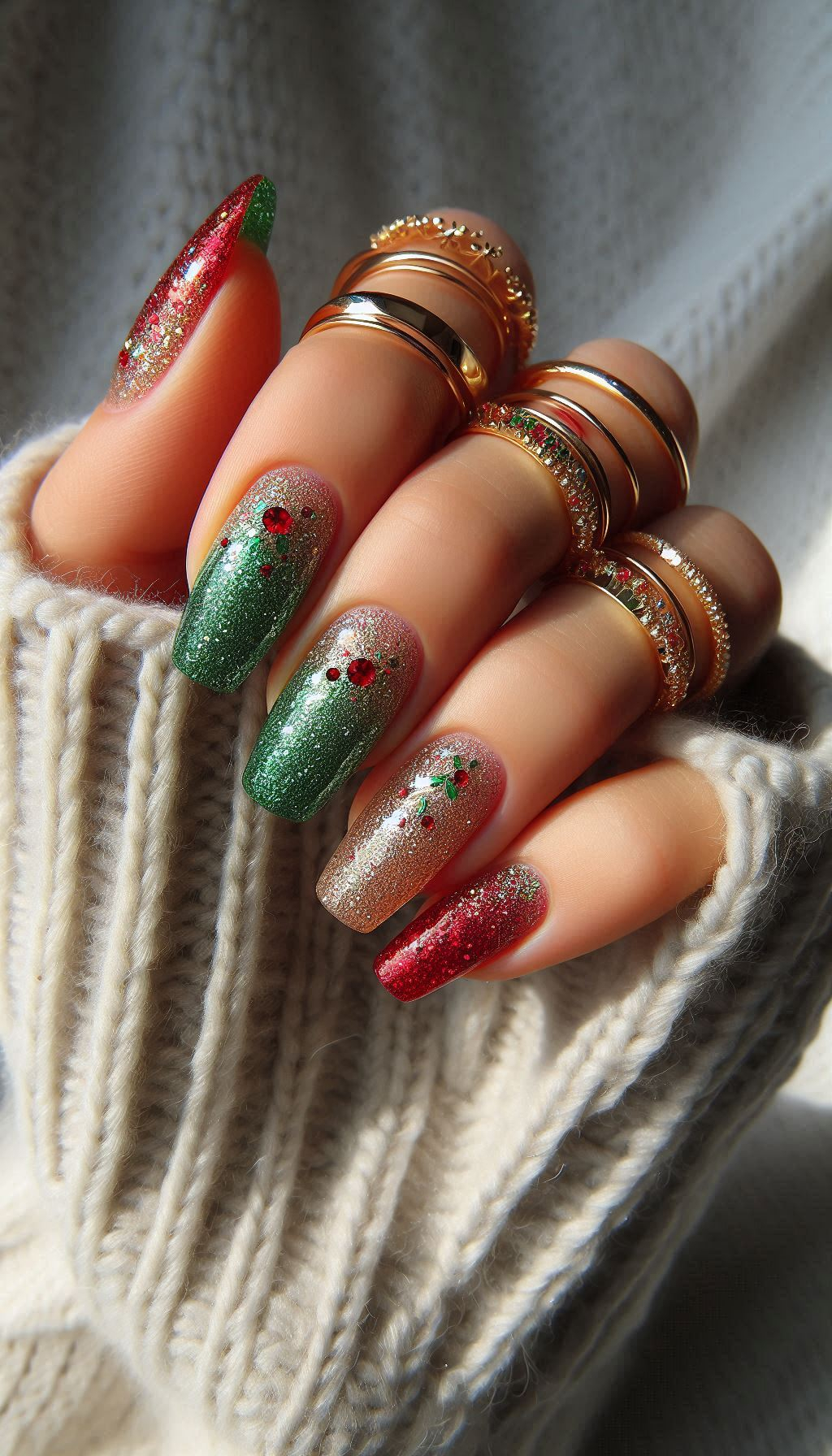75+ Christmas Nail Art Ideas: Dazzling Holiday Styles | Pocoko Bring on the bling with these Christmas glitter nail designs. They're perfect for making your holiday nails shine brighter than your favorite ornaments!