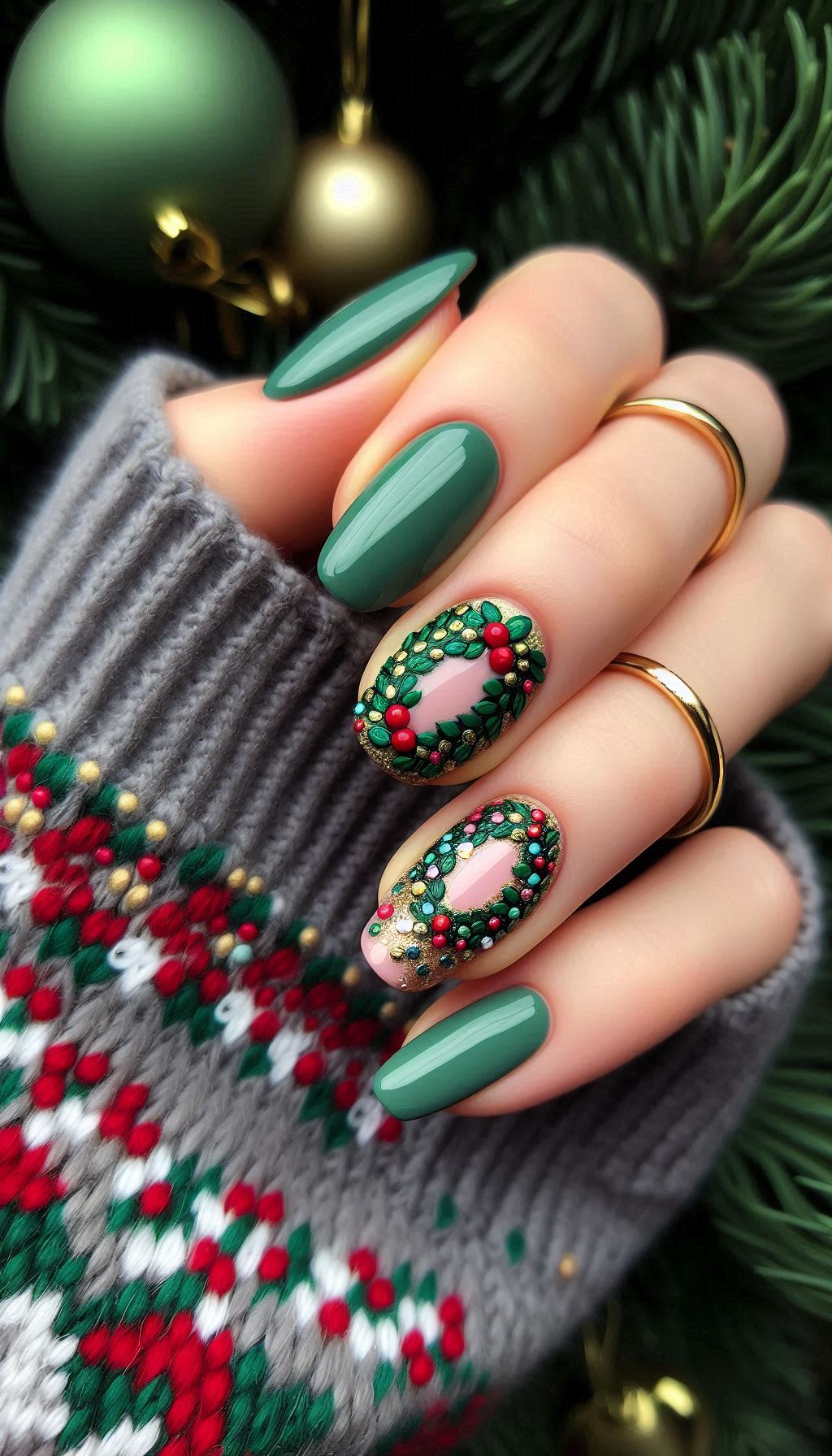 75+ Christmas Nail Art Ideas: Dazzling Holiday Styles | Pocoko Why stop at decorating the door? These Christmas wreath nail art ideas will have your nails looking merry and bright all season long.