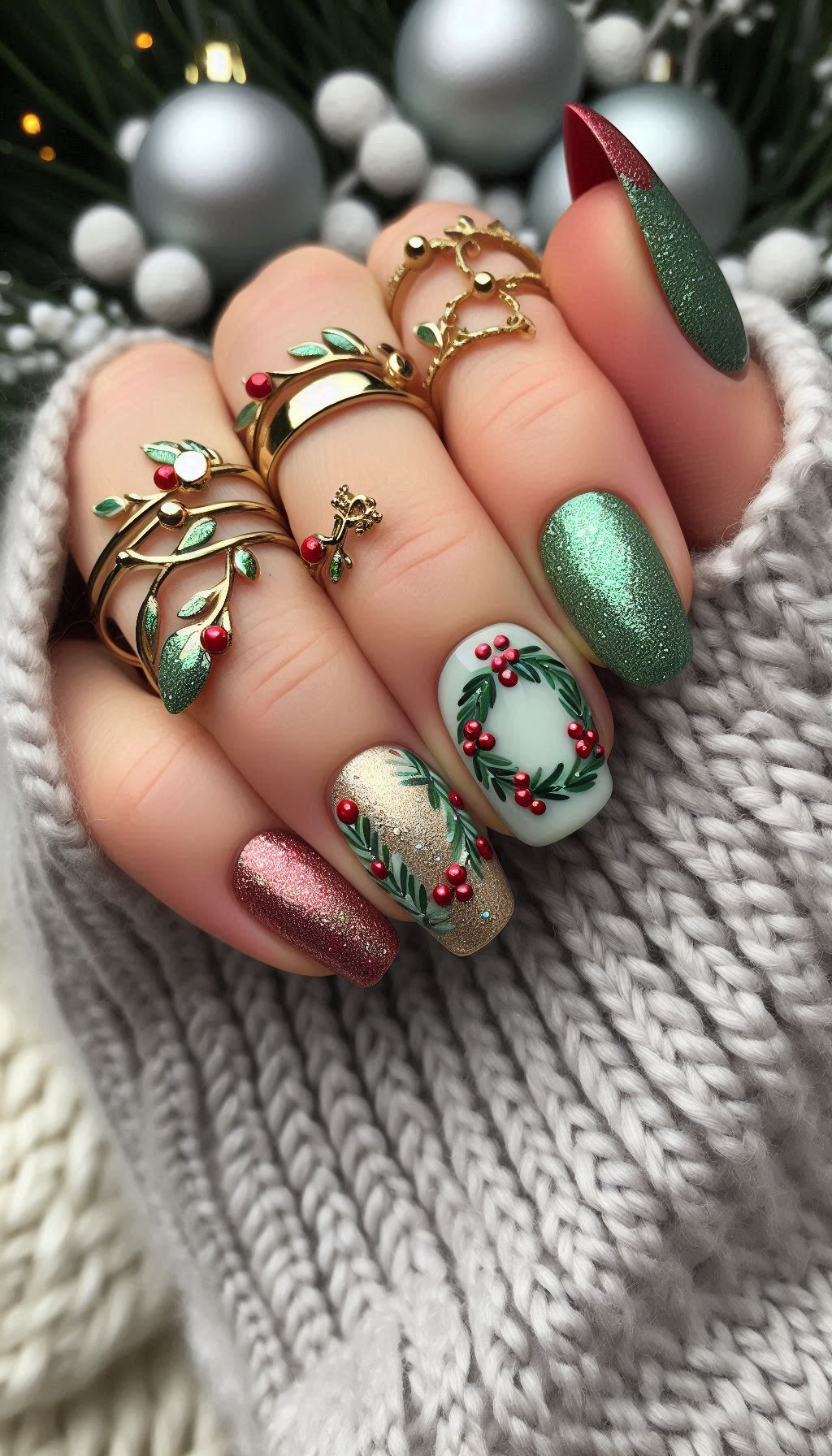 75+ Christmas Nail Art Ideas: Dazzling Holiday Styles | Pocoko Wrap your nails in holiday cheer with these Christmas wreath designs. Perfect for adding a touch of festive greenery to your look!