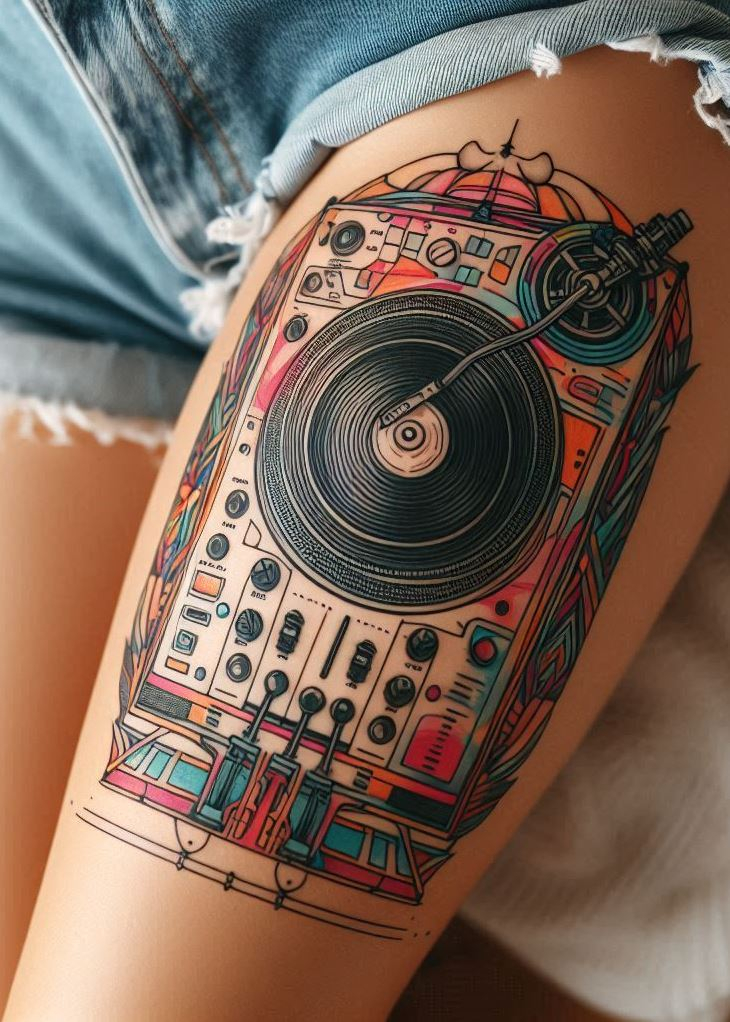 Mix your love for music with art in these DJ mixer tattoos. Perfect for anyone who knows that the beat never stops!