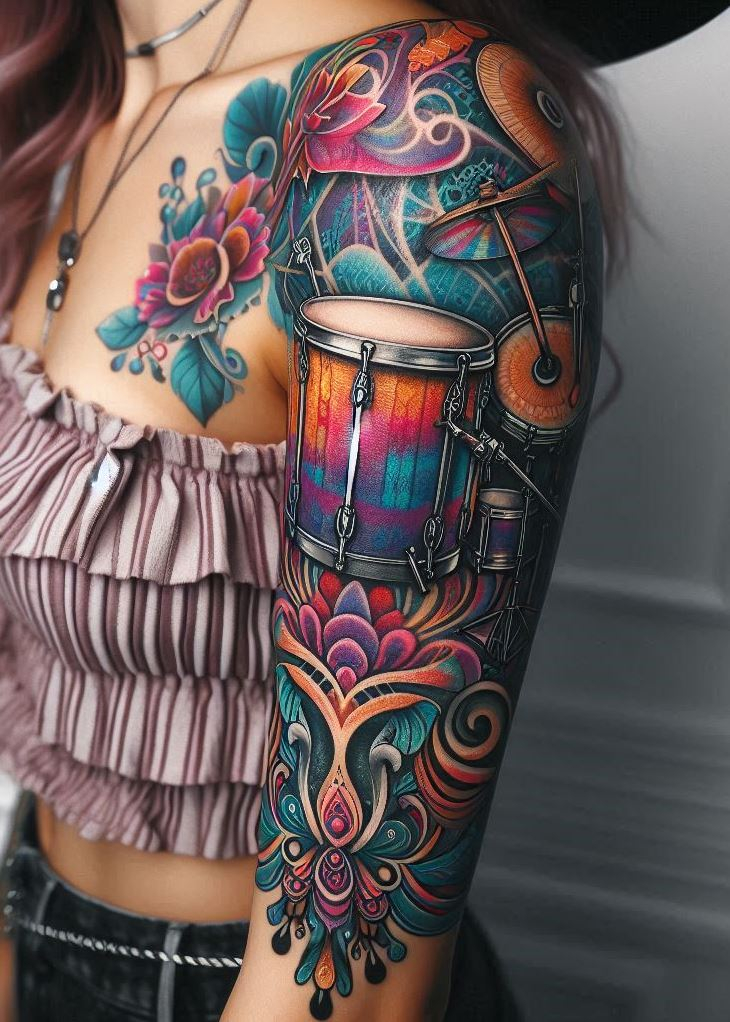 For those who march to the beat of their own drum, these drumset tattoos are a must-have. Bold and beautiful!