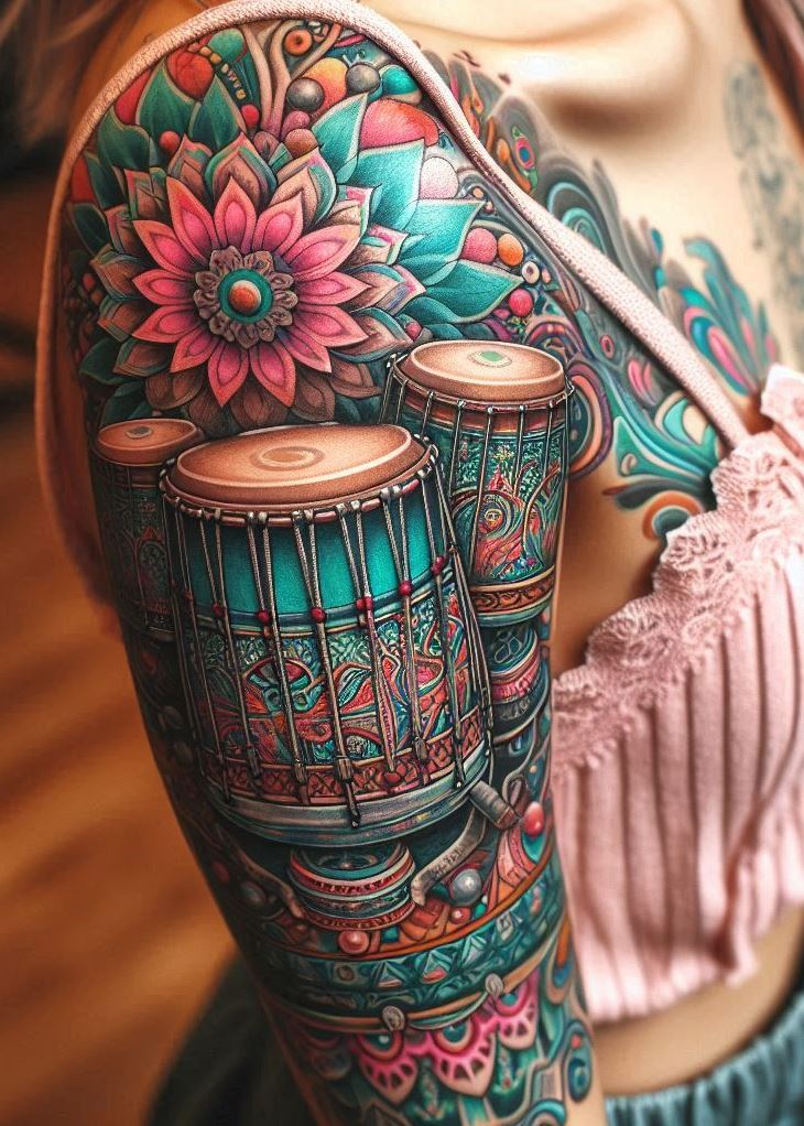 Get inspired by these drumset tattoos that celebrate your rhythm and passion. Ideal for music enthusiasts!