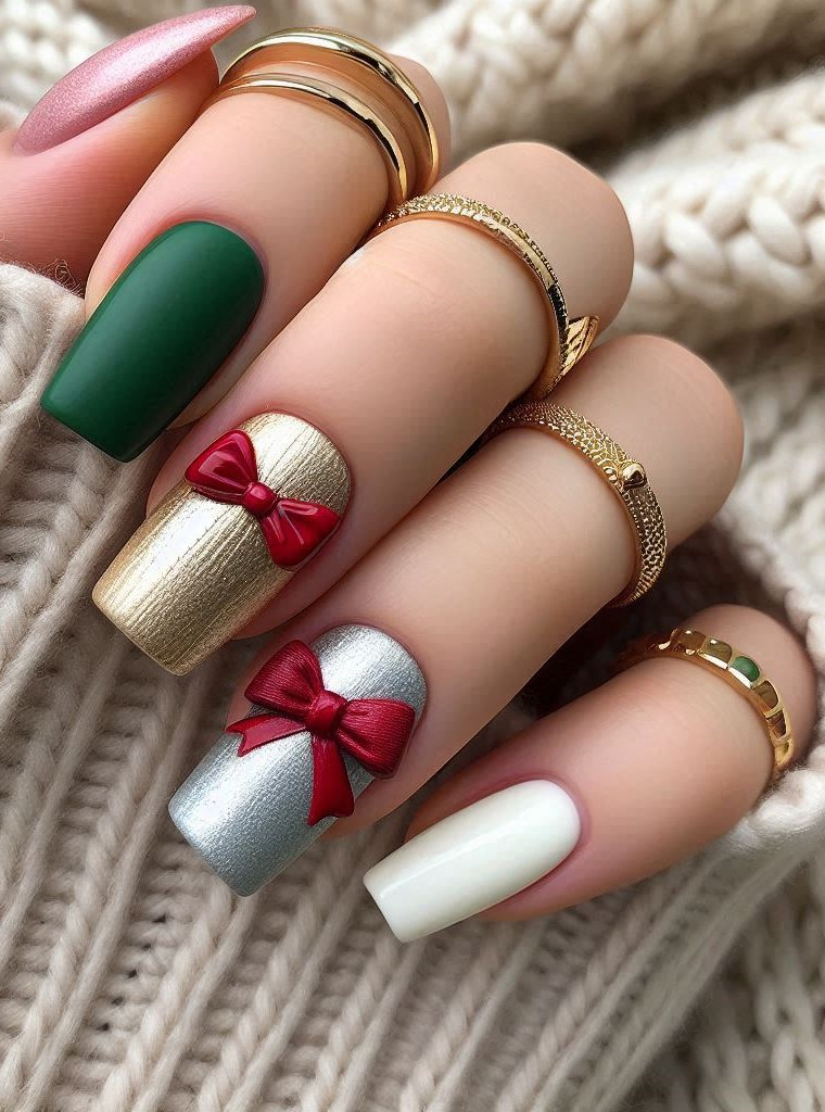 75+ Christmas Nail Art Ideas: Dazzling Holiday Styles | Pocoko Celebrate the season of giving with these Christmas gift-themed nail designs. Each nail is a little parcel of holiday happiness!