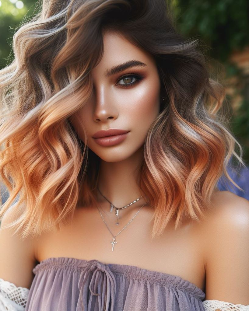 Transform your look with lavender copper blonde ombre hair. This dreamy blend is perfect for adding a touch of whimsy and warmth to your style!