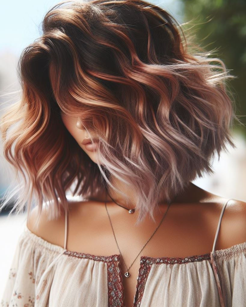 Step up your style game with lavender copper blonde ombre hair. Perfect for a bold and beautiful transformation!