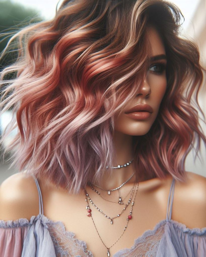 Step into a world of color with lavender copper blonde ombre hair. Soft, stunning, and absolutely on-trend!