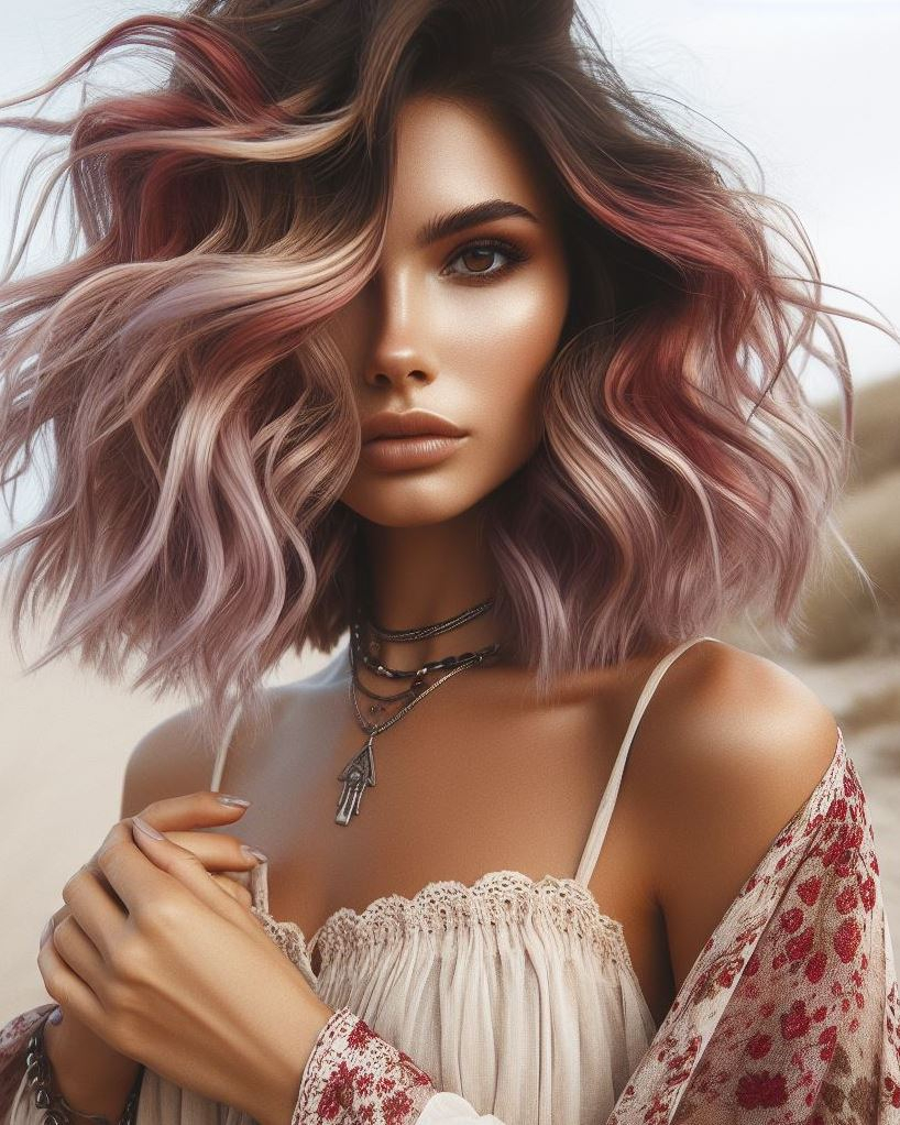 Dive into a magical hair transformation with lavender copper blonde ombre. Perfect for adding a splash of color and elegance!