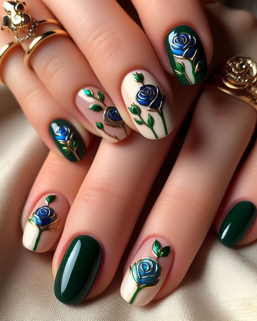 Add a touch of oceanic elegance and coral charm to your nails with this stunning rose design. Perfect for any occasion!