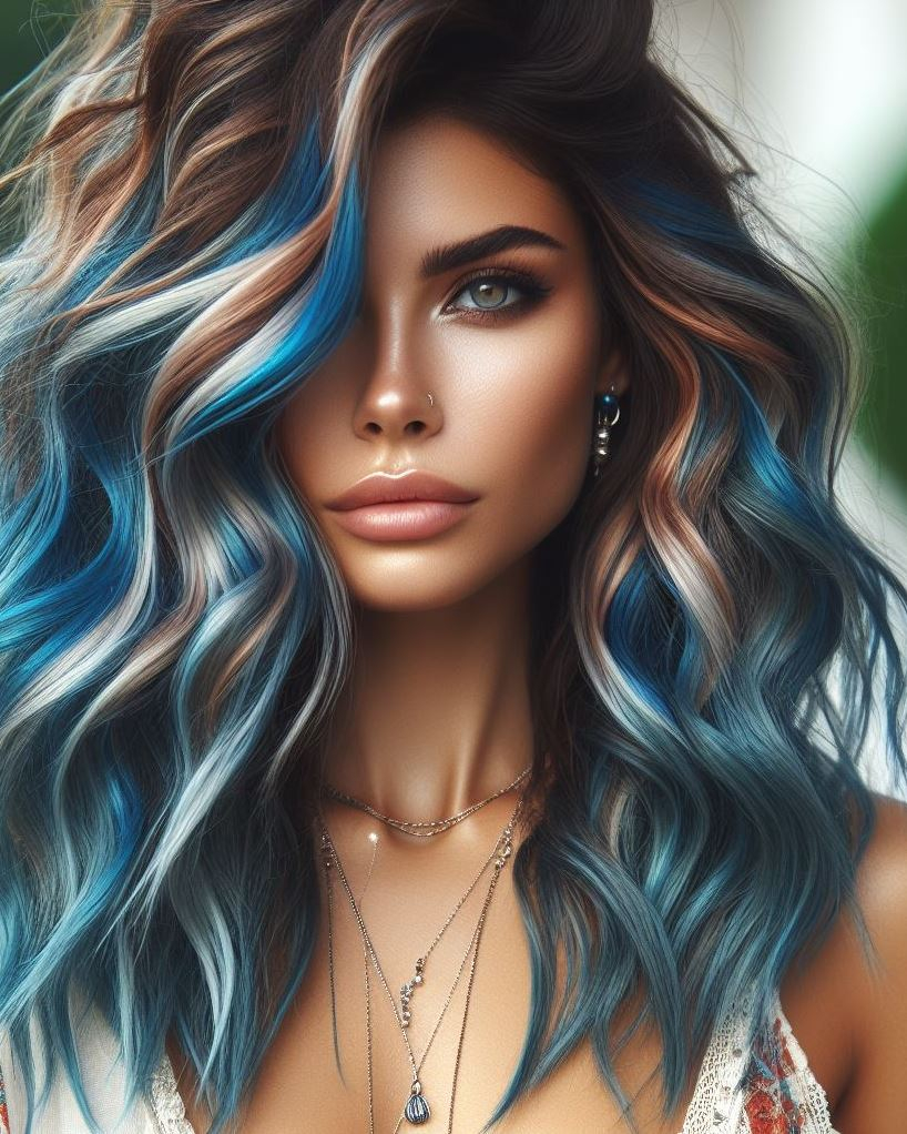 Dive into the future with silver electric blue hair. This vibrant color trend is sure to turn heads!