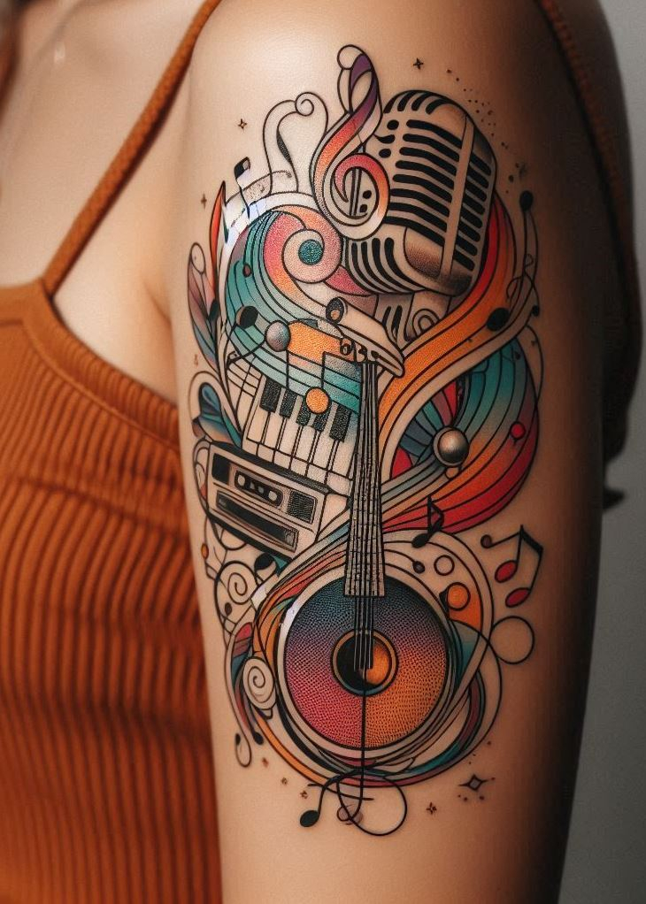 Show off your musical soul with these guitar tattoos. From bass to acoustic, these designs are a symphony for the eyes!