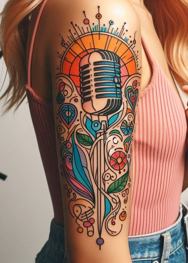 Capture the charm of classic tunes with vintage microphone tattoos. Perfect for music enthusiasts who appreciate the old-school style!