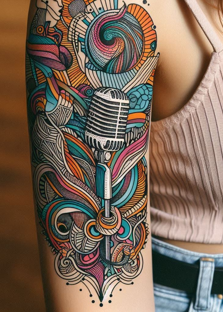 Capture the charm of classic tunes with vintage microphone tattoos. Perfect for music enthusiasts who appreciate the old-school style!