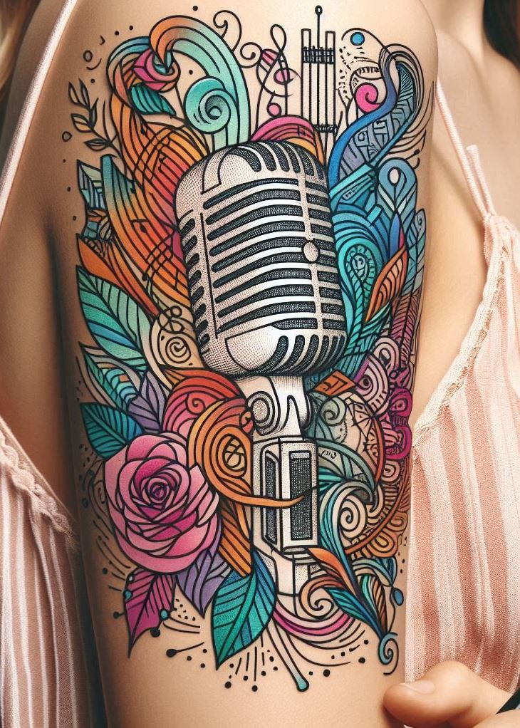 Express your musical soul with these vintage microphone tattoos. Each design is a perfect harmony of art and sound!