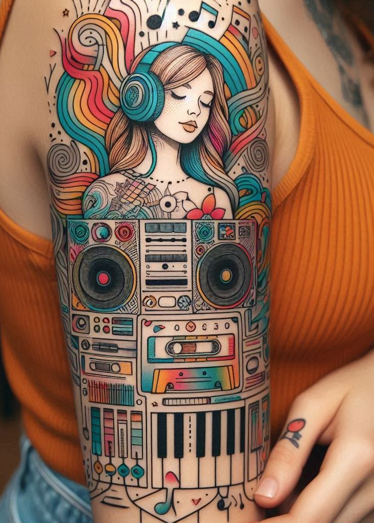 Capture the essence of retro music with these vintage radio and speaker tattoos. A perfect blend of nostalgia and style!