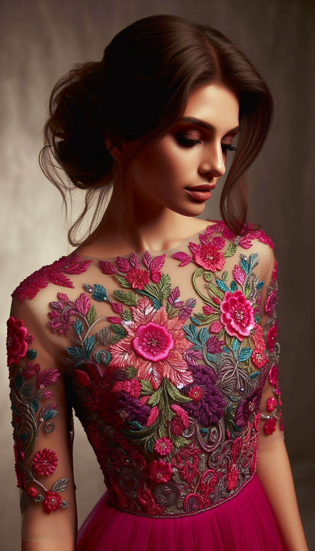 Make a lasting impression with this rich red floral lace dress, accented with green and blue leaves. It's the perfect blend of bold and beautiful.