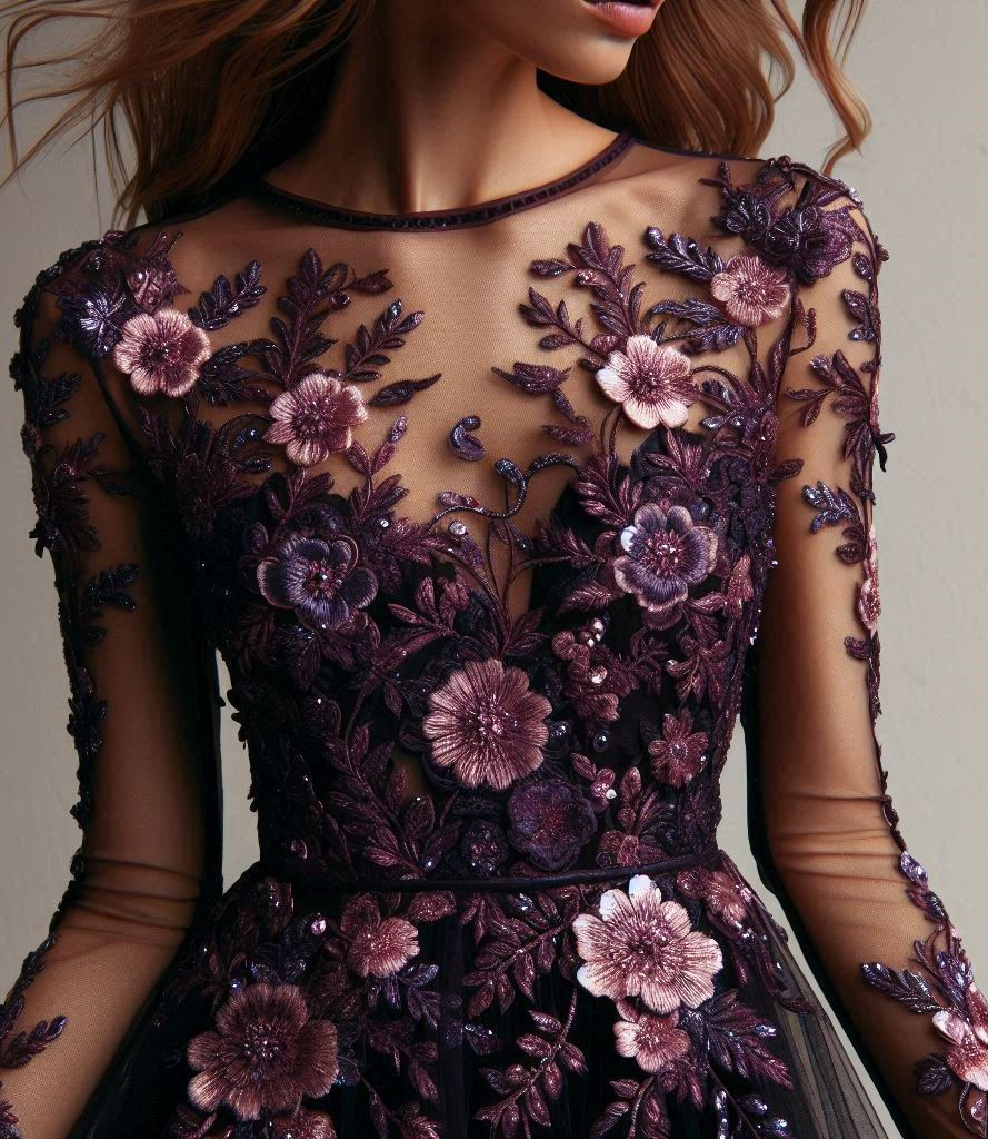Step out in style with this beautiful floral lace dress. The purple and lavender hues are simply magical!