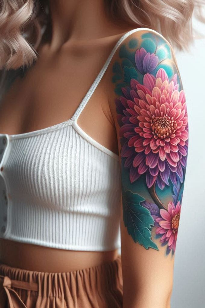Decode Your Destiny: Meaningful Birth Flower Tattoo Ideas | Pocoko Adorn yourself with the charm of November's Chrysanthemum tattoo. These gorgeous blooms embody positivity and grace, creating a timeless piece of body art!