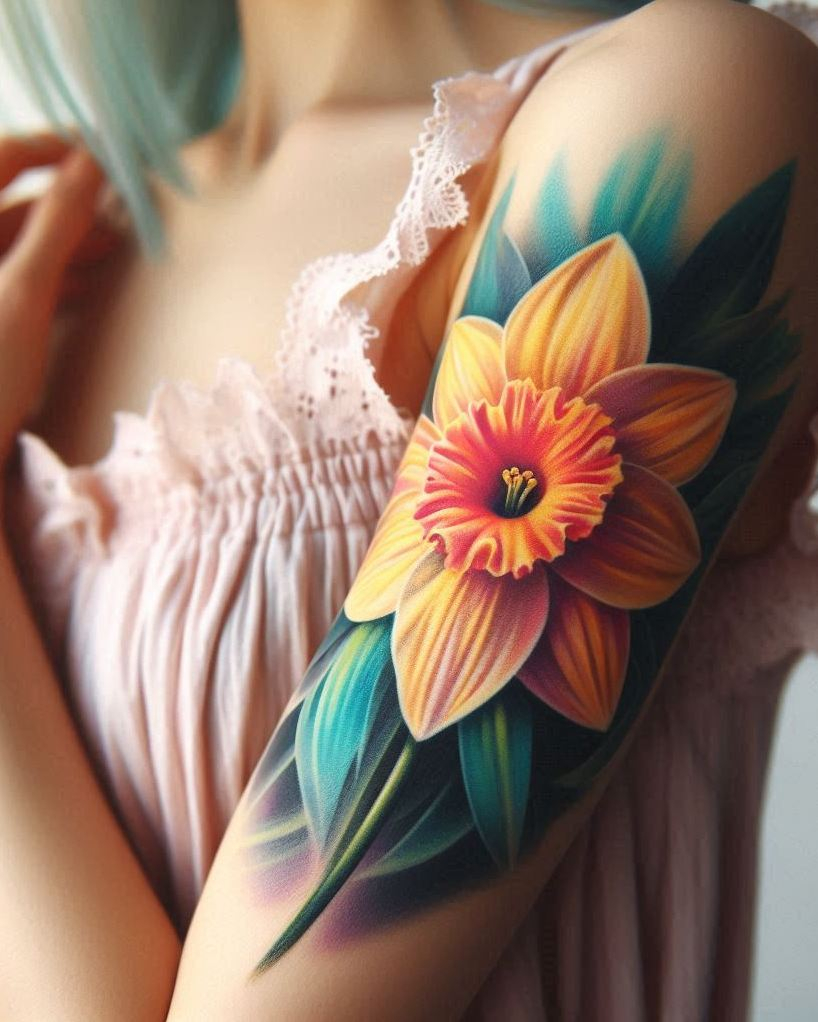Decode Your Destiny: Meaningful Birth Flower Tattoo Ideas | Pocoko Celebrate December with a delicate single Narcissus tattoo. This elegant bloom symbolizes hope and new beginnings, making it a perfect choice for a meaningful and graceful design!