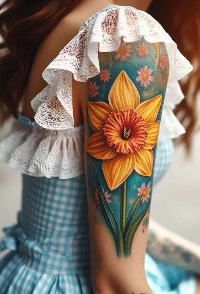 Decode Your Destiny: Meaningful Birth Flower Tattoo Ideas | Pocoko Embrace the beauty of December with a single Narcissus tattoo. This charming flower captures the essence of winter and adds a touch of elegance to your ink!