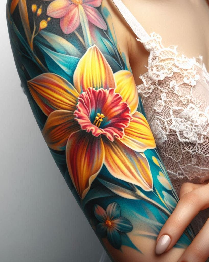 Decode Your Destiny: Meaningful Birth Flower Tattoo Ideas | Pocoko Show off your December pride with a single Narcissus tattoo. Known for its purity and symbolism, this beautiful flower makes a timeless statement on your skin!