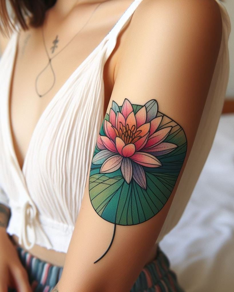 Decode Your Destiny: Meaningful Birth Flower Tattoo Ideas | Pocoko Make a splash with a Water Lily Pad tattoo this July. These elegant blooms are perfect for adding a touch of serenity and beauty to your ink.