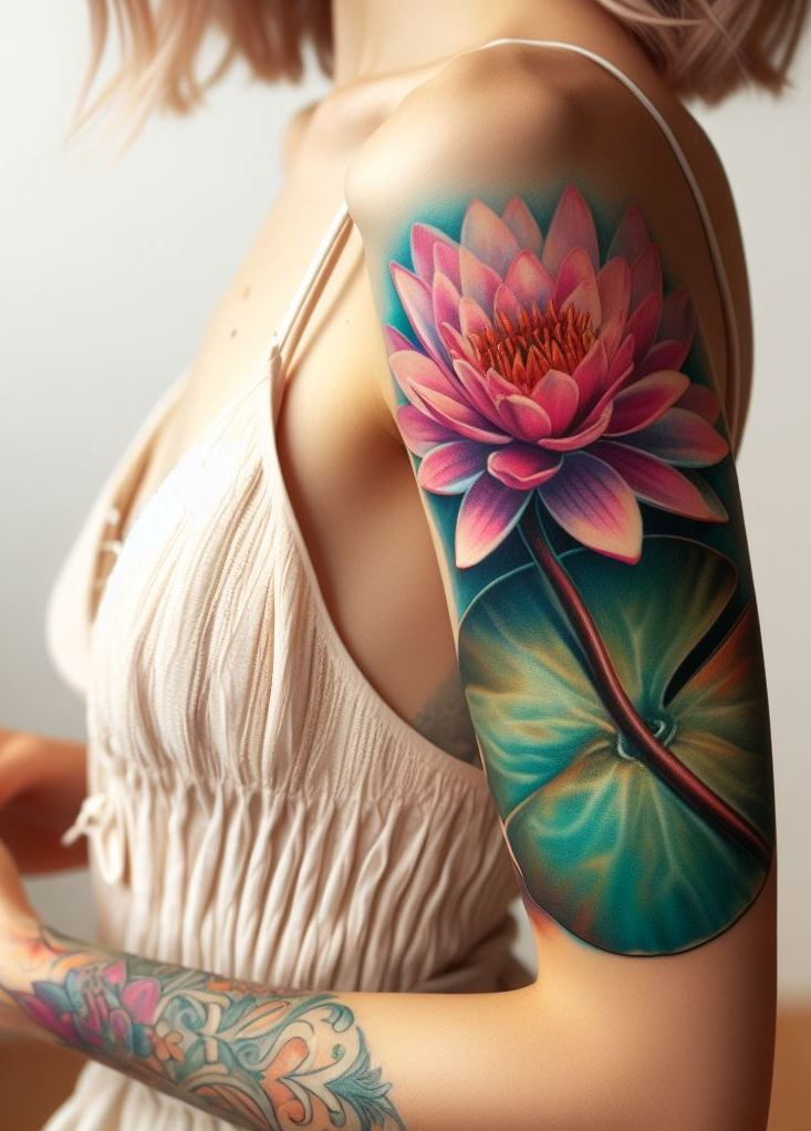 Decode Your Destiny: Meaningful Birth Flower Tattoo Ideas | Pocoko Celebrate your July birthday with a graceful Water Lily Pad tattoo. These elegant flowers are a symbol of peace and renewal, perfect for your summer ink.