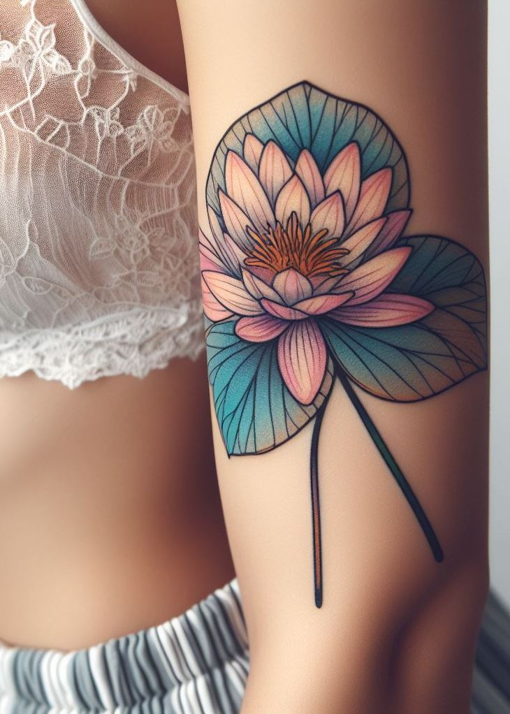 Decode Your Destiny: Meaningful Birth Flower Tattoo Ideas | Pocoko Let the calm waters of July inspire your next tattoo with a Water Lily Pad design. Perfect for adding a touch of elegance and peace to your ink collection.