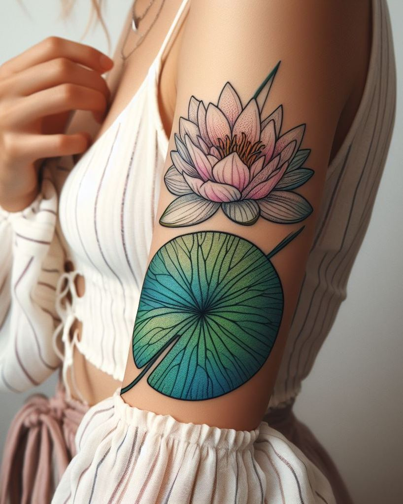 Decode Your Destiny: Meaningful Birth Flower Tattoo Ideas | Pocoko Show off your July pride with a Water Lily Pad tattoo. These serene flowers symbolize purity and calm, making them a beautiful choice for your body art.
