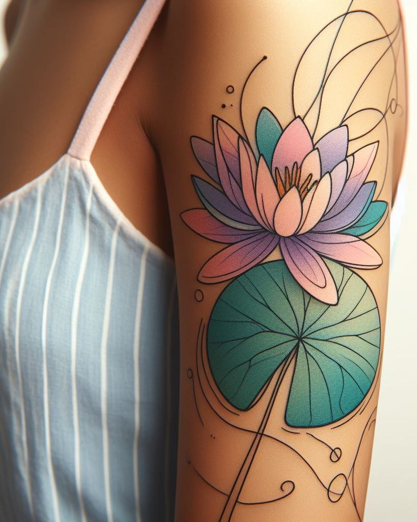 Decode Your Destiny: Meaningful Birth Flower Tattoo Ideas | Pocoko Celebrate the beauty of July with a Water Lily Pad tattoo. These stunning flowers float gracefully on water, embodying peace and tranquility.