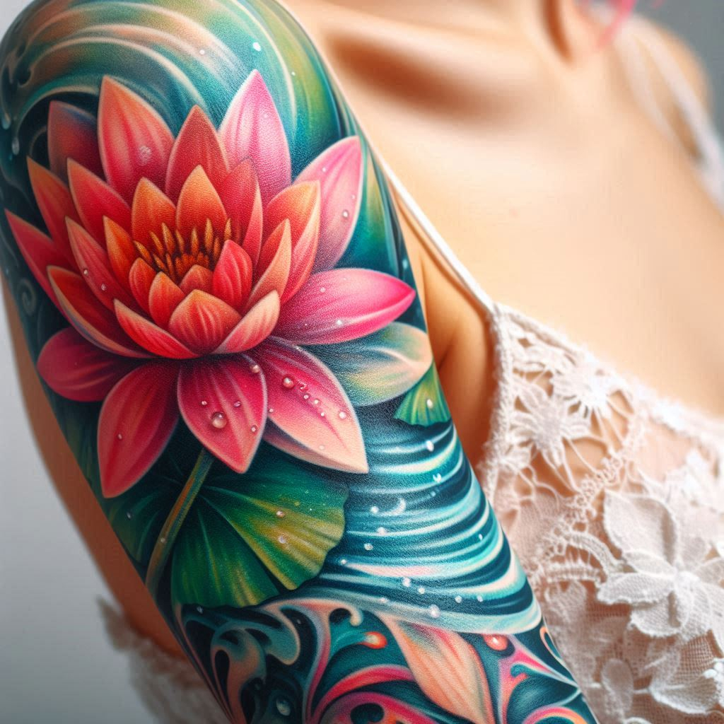 Decode Your Destiny: Meaningful Birth Flower Tattoo Ideas | Pocoko Capture the serene beauty of July with a Water Lily tattoo featuring ripples. It's like carrying a piece of tranquil water on your skin!