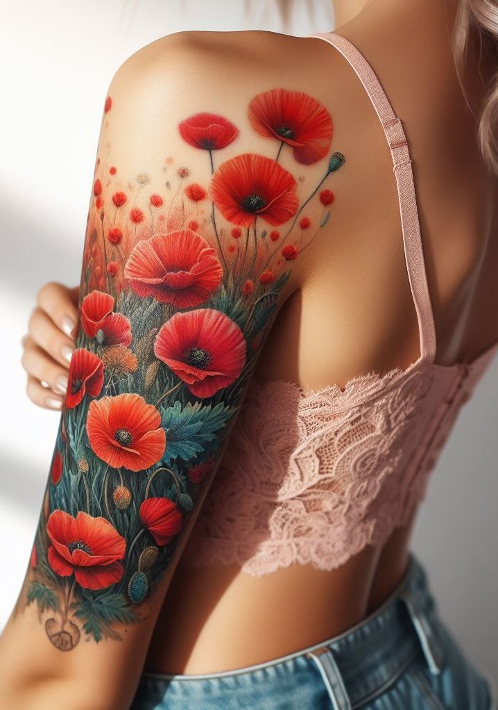 Decode Your Destiny: Meaningful Birth Flower Tattoo Ideas | Pocoko Embrace the spirit of August with a poppy field tattoo. These stunning flowers bring a splash of color and a touch of whimsy to your ink!