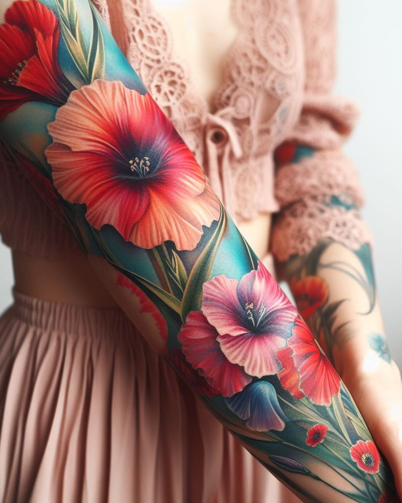 Decode Your Destiny: Meaningful Birth Flower Tattoo Ideas | Pocoko Show off your August pride with a unique Gladiolus and Poppy mix tattoo. This enchanting floral blend is perfect for those who love a touch of both strength and beauty in their ink!