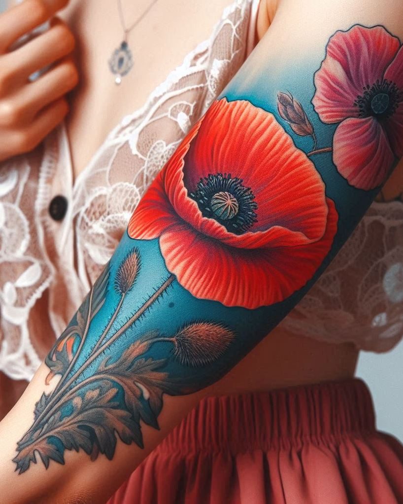 Decode Your Destiny: Meaningful Birth Flower Tattoo Ideas | Pocoko Embrace the spirit of August with a single poppy flower tattoo. This bold and vibrant bloom symbolizes remembrance and joy, making it a striking and meaningful choice!