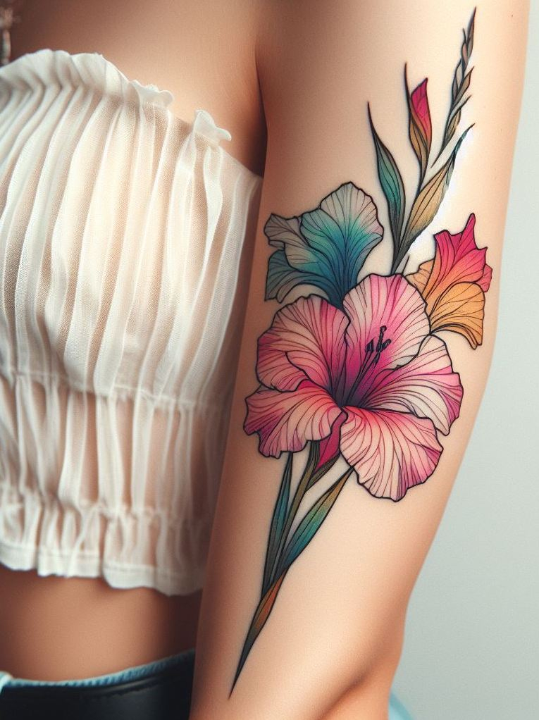 Decode Your Destiny: Meaningful Birth Flower Tattoo Ideas | Pocoko Show off your August pride with a minimalist Gladiolus flower tattoo. Clean, simple, and chic—perfect for those who appreciate subtle elegance!
