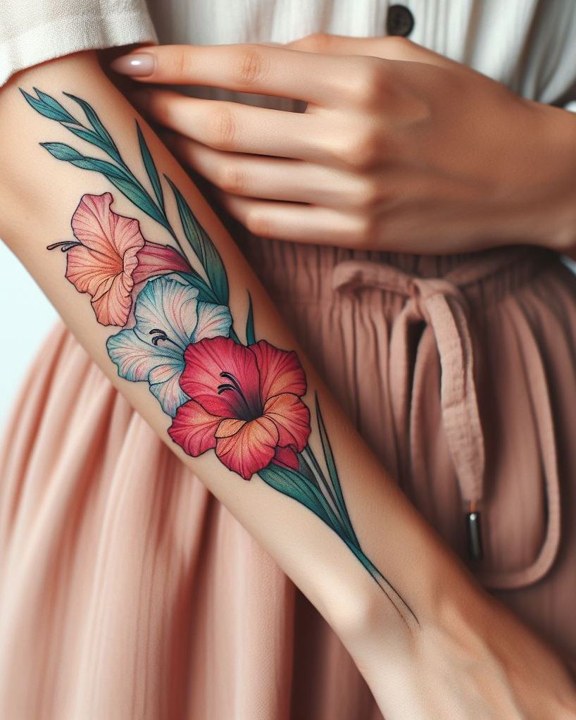 Decode Your Destiny: Meaningful Birth Flower Tattoo Ideas | Pocoko Celebrate August with a minimalist Gladiolus tattoo. This sleek design symbolizes strength and grace, making it a timeless choice for your ink!