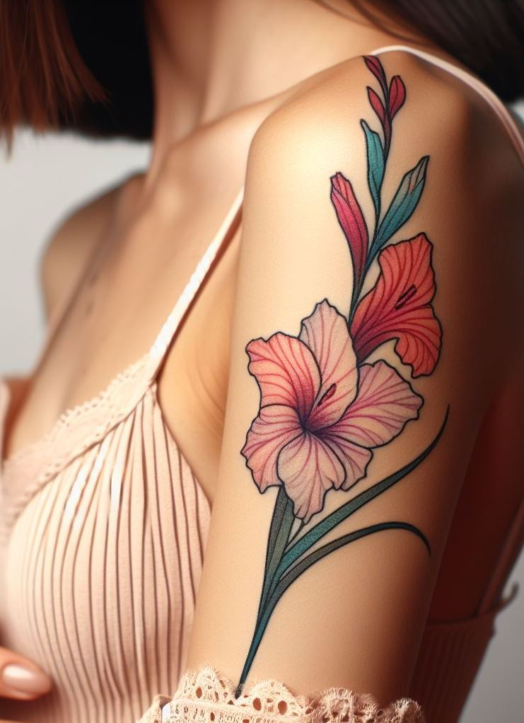 Decode Your Destiny: Meaningful Birth Flower Tattoo Ideas | Pocoko Adorn yourself with a minimalist Gladiolus flower tattoo this August. It's the perfect blend of elegance and simplicity, capturing the essence of the summer bloom!