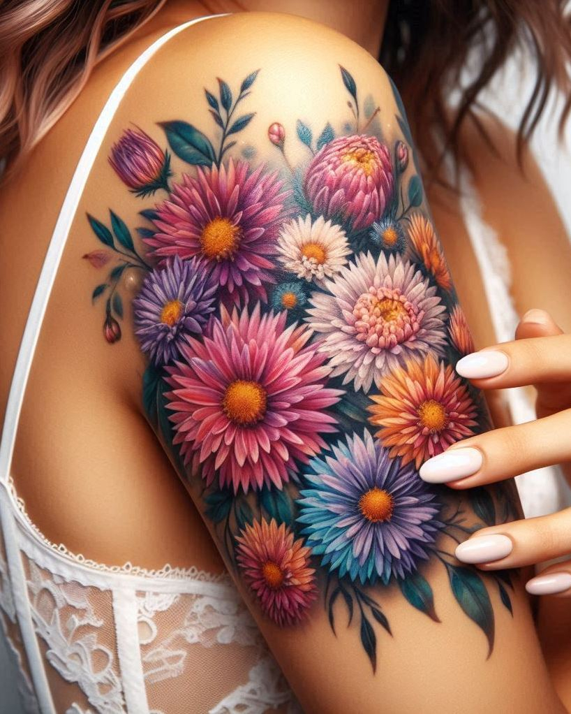 Decode Your Destiny: Meaningful Birth Flower Tattoo Ideas | Pocoko Show off your September pride with a delicate Aster bouquet tattoo. These charming flowers capture the essence of late summer perfectly!