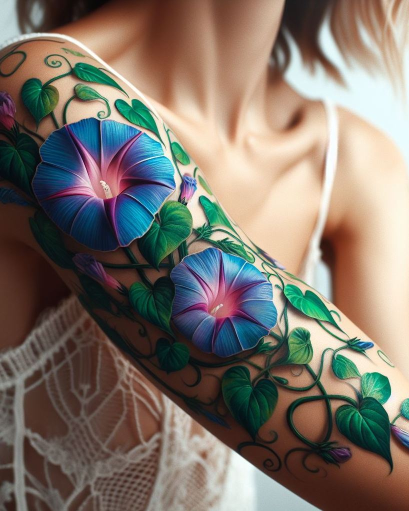 Decode Your Destiny: Meaningful Birth Flower Tattoo Ideas | Pocoko Embrace the beauty of September with a Morning Glory vine tattoo. This stunning flower represents the renewal of life, perfect for a graceful and meaningful design!