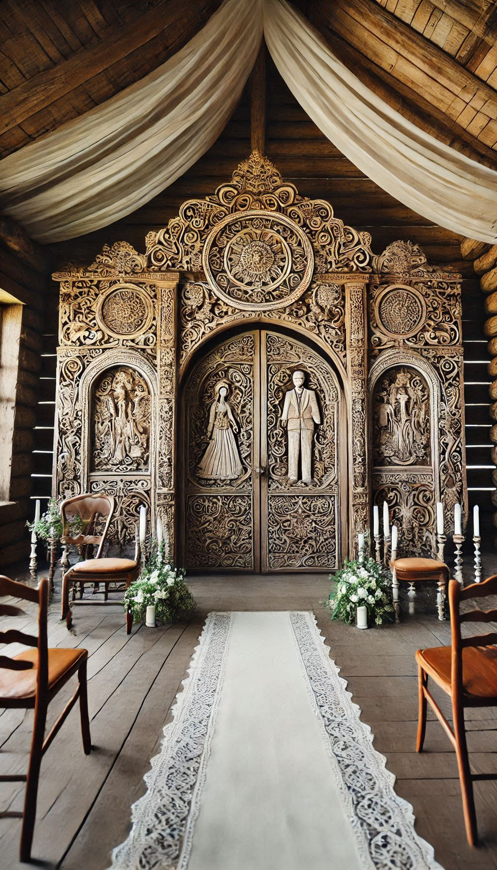 Make your wedding magical with antique doors. This rustic backdrop idea adds charm and elegance to your ceremony.