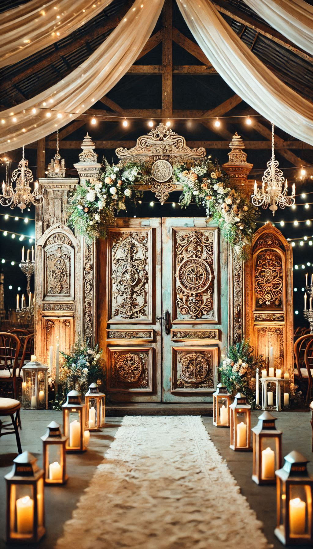 Antique doors make the perfect ceremony backdrop for a rustic wedding. Charm, history, and elegance all in one!