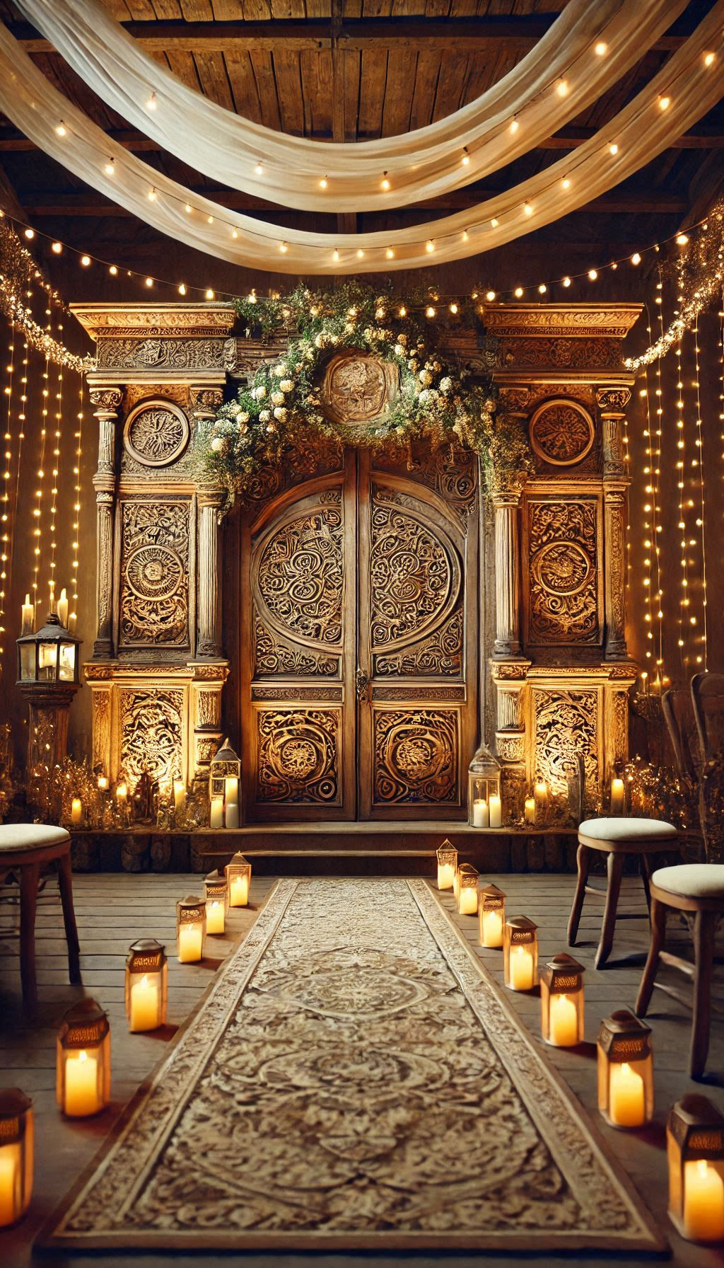 Antique doors as a ceremony backdrop bring rustic elegance to your wedding. It’s a picture-perfect moment you’ll cherish forever.